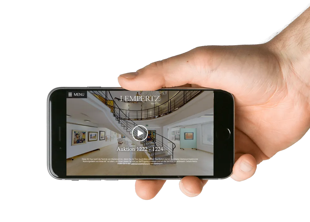 Startbild eines virtuellen 3D-Rundgangs auf einem Smartphone